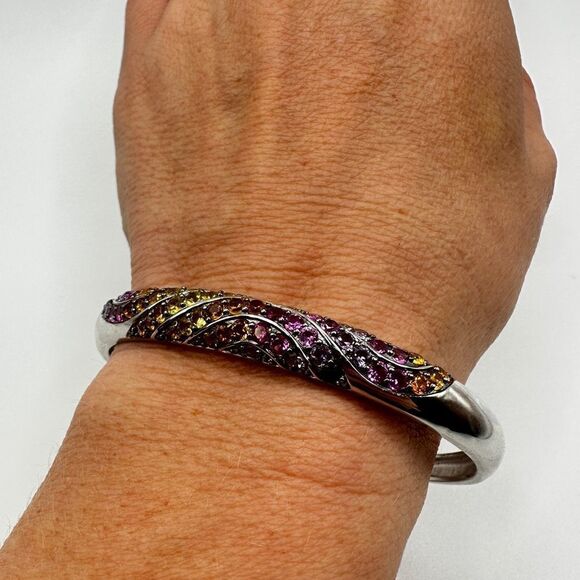 NWOT Unbelievable lab created sapphires in sterling silver cuff bracelet! - Picture 8 of 15